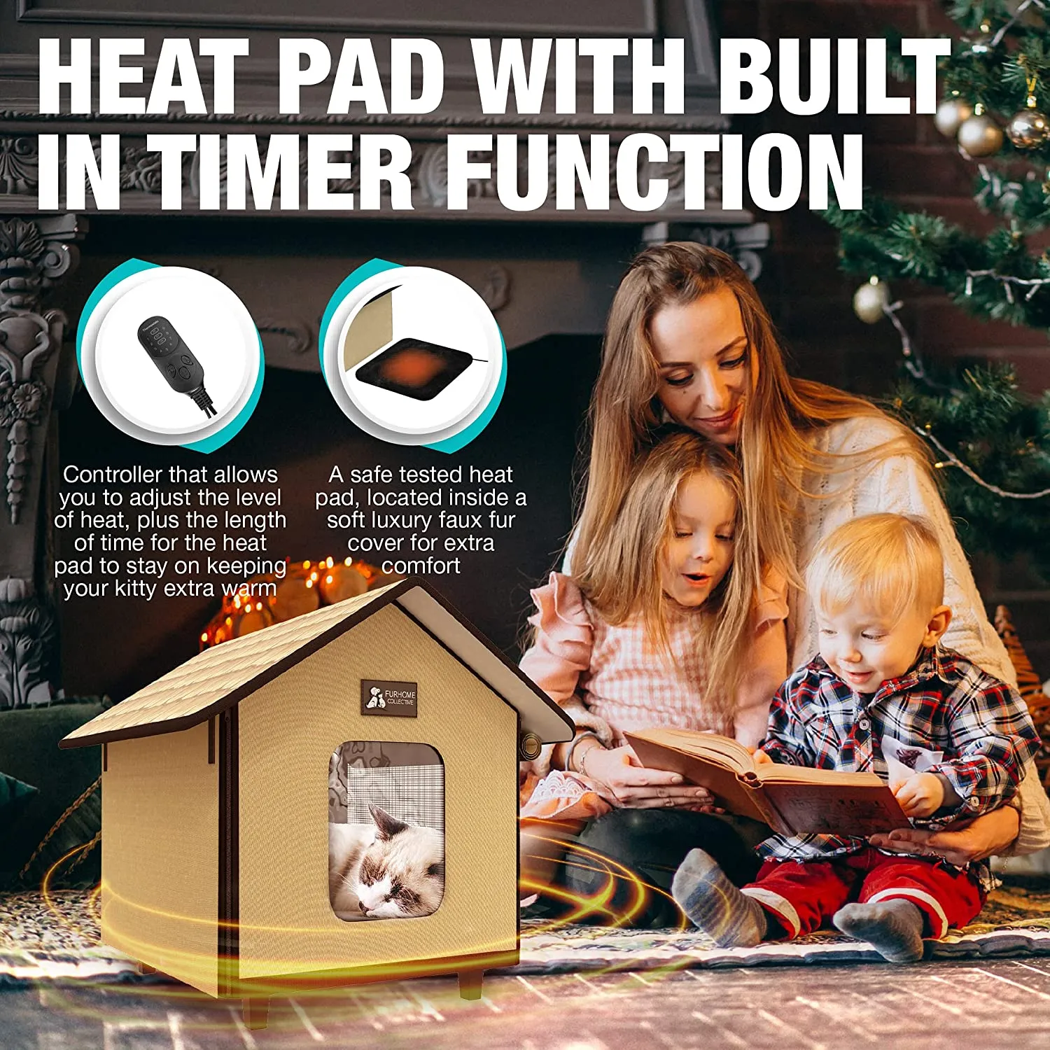 Heated Cat Houses for Indoor Cats Elevated Waterproof and Insulated Beige
