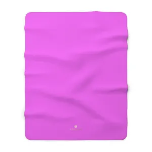 Hot Bright Pink Solid Color Print Designer Cozy Sherpa Fleece Blanket-Made in USA