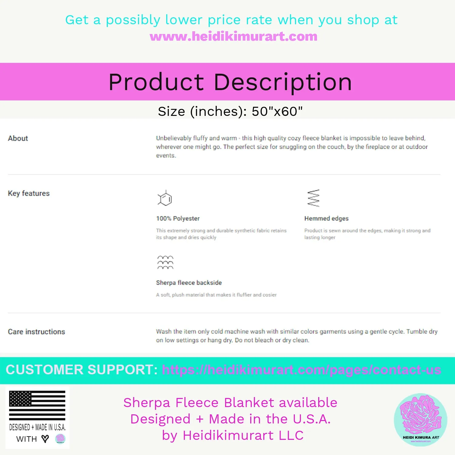 Hot Bright Pink Solid Color Print Designer Cozy Sherpa Fleece Blanket-Made in USA