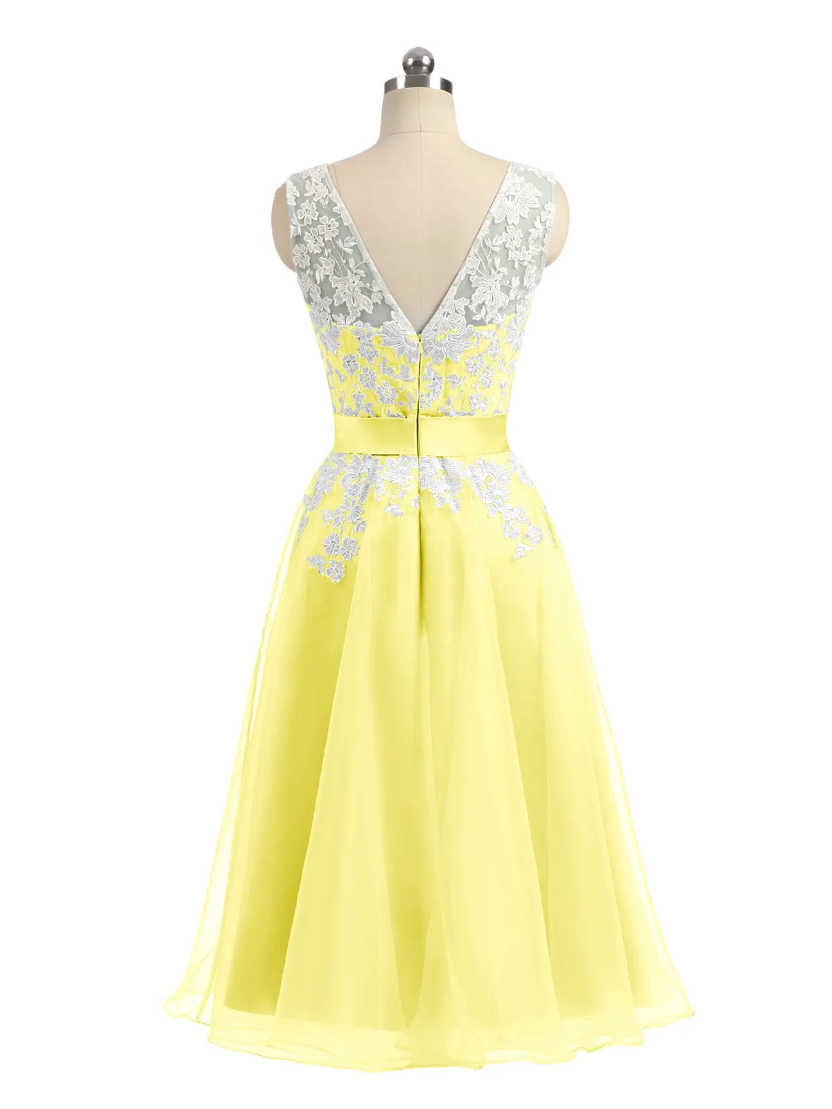 Illusion Neck Organza with Ivory Lace Appliqued Lemon Plus Size