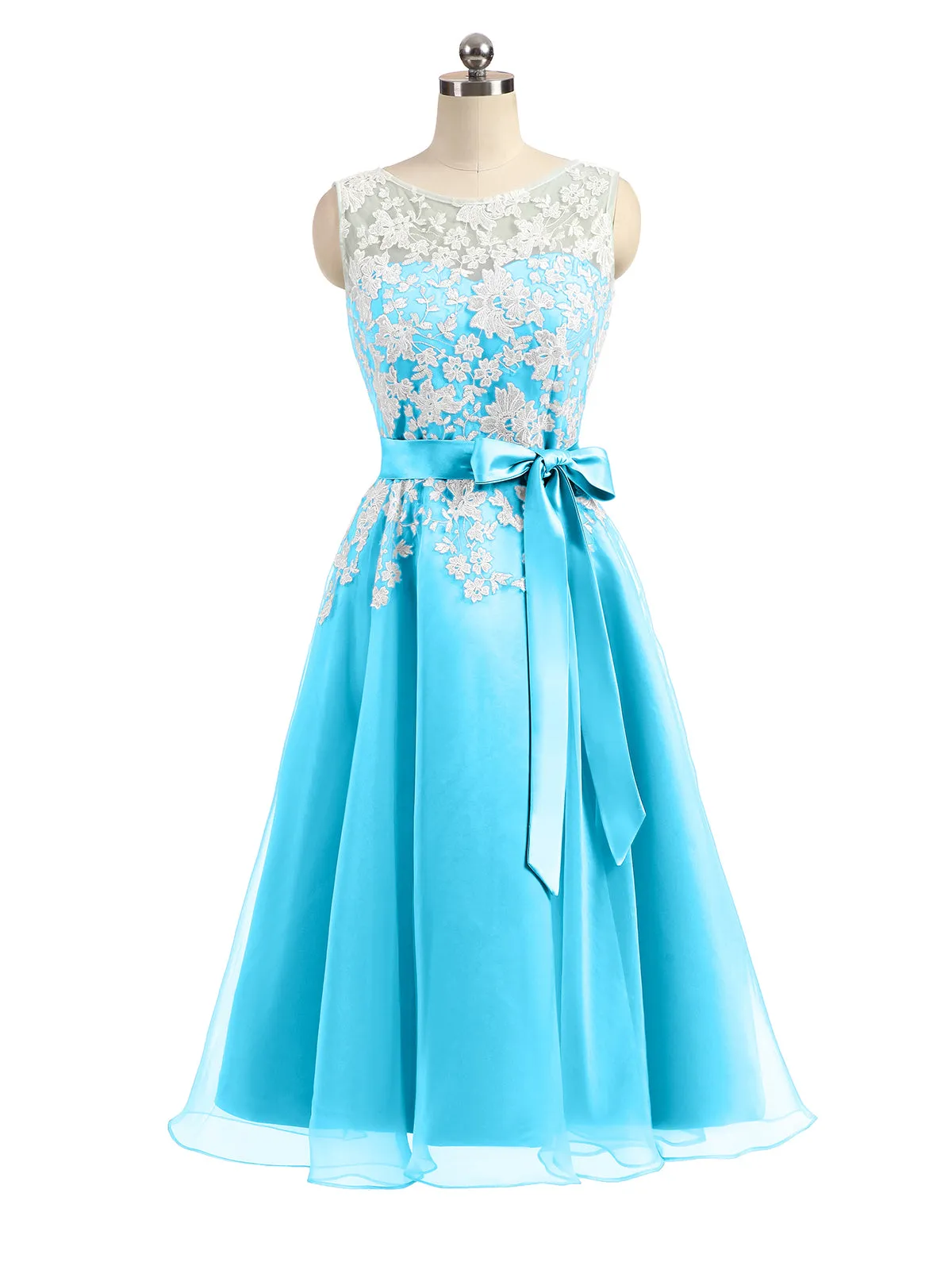 Illusion Neck Organza with Ivory Lace Appliqued Pool Plus Size