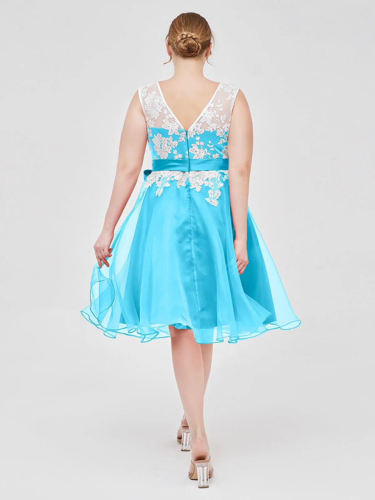 Illusion Neck Organza with Ivory Lace Appliqued Pool Plus Size
