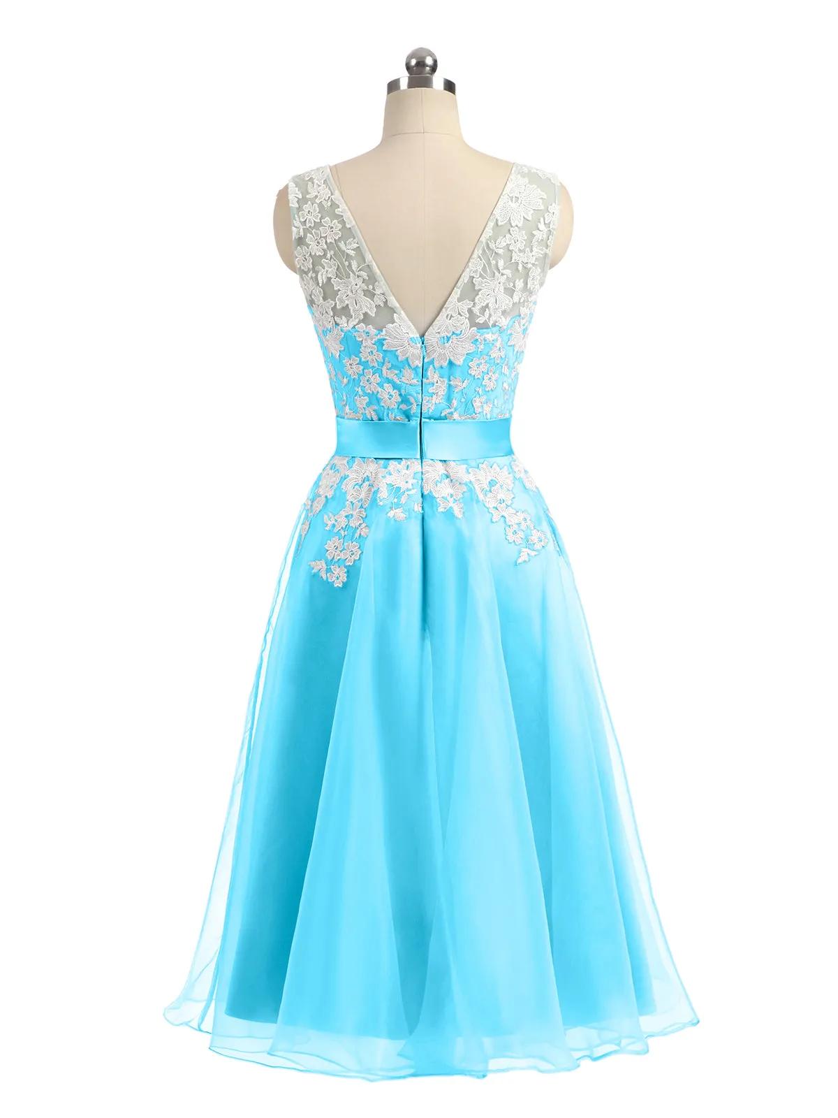 Illusion Neck Organza with Ivory Lace Appliqued Pool Plus Size
