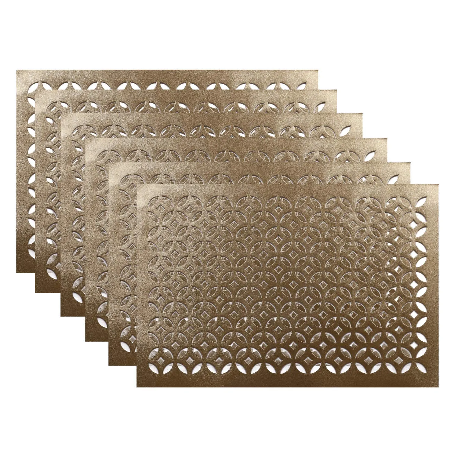 Kuber Industries PVC Soft Leather 6 Pieces Dining Table Placemat Set (Gold) -CTKTC29147