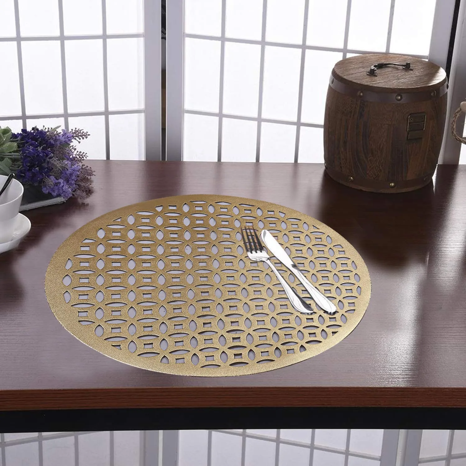 Kuber Industries PVC Soft Leather 6 Pieces Dining Table Placemat Set (Gold) -CTLTC11360