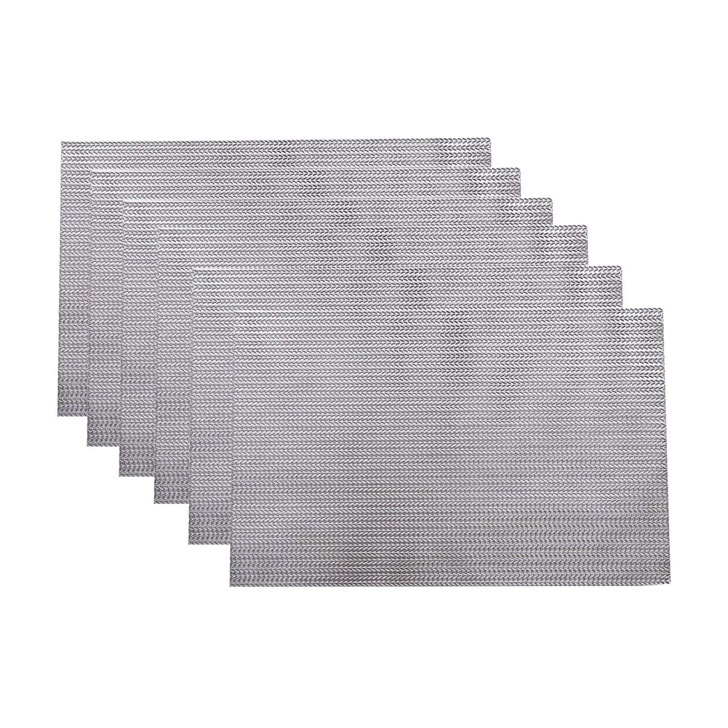 Kuber Industries PVC Soft Leather 6 Pieces Dining Table Placemat Set (Silver) -CTKTC29164