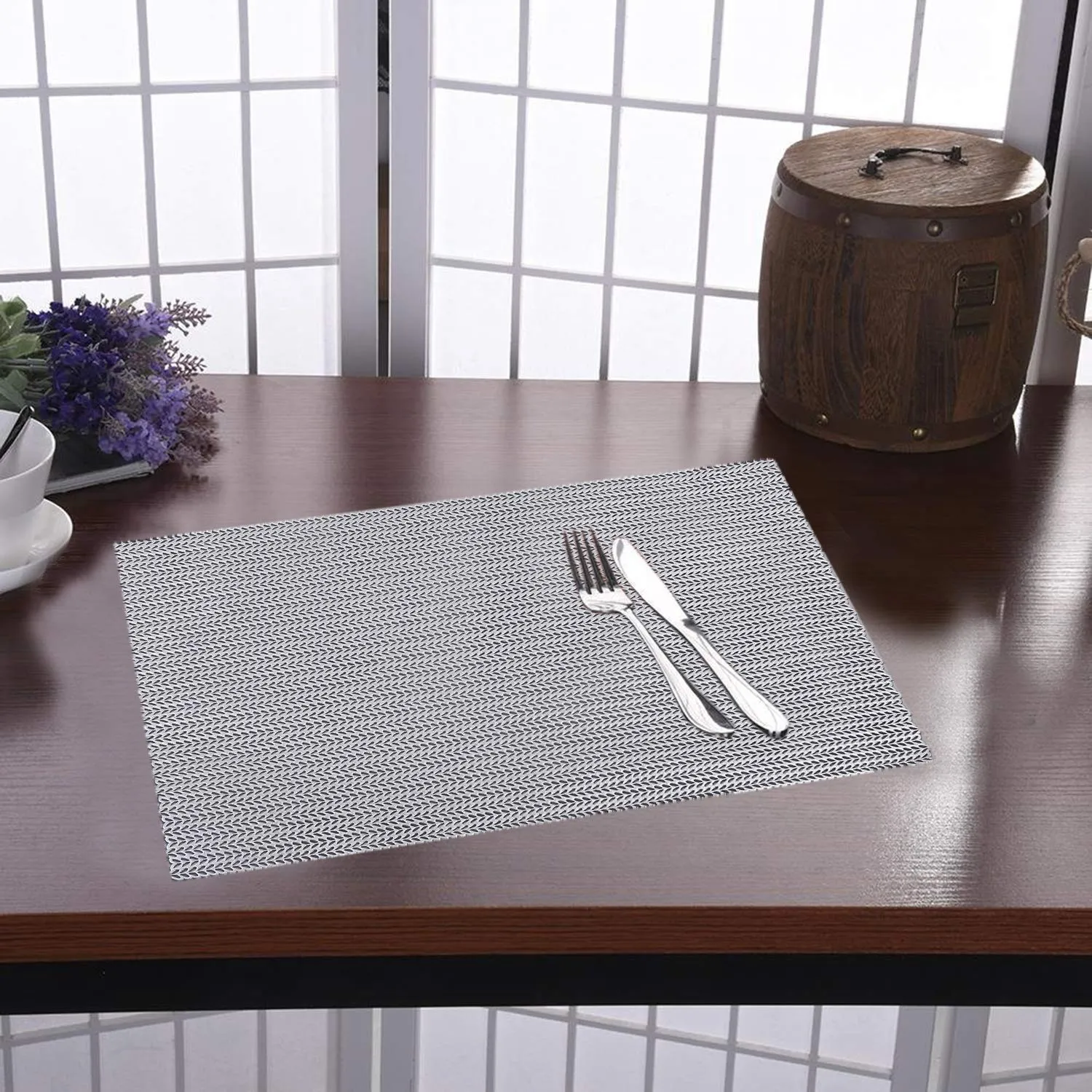 Kuber Industries PVC Soft Leather 6 Pieces Dining Table Placemat Set (Silver) -CTKTC29164