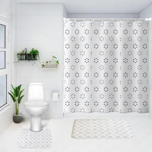 Kuber Industries Shower Curtain & Bathmat Set | Non-Slip Bath mats for Bathroom | Easy-Slide Curtains | Polyester Curtain or Bathmat for Bath Décor | YX0141-3T | 3 Pcs Set | Multicolor