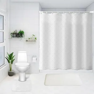 Kuber Industries Shower Curtain & Bathmat Set | Non-Slip Bath mats for Bathroom | Easy-Slide Curtains | Polyester Curtain or Bathmat for Bath Décor | YX0149-3T | 15 Pcs Set | Multicolor