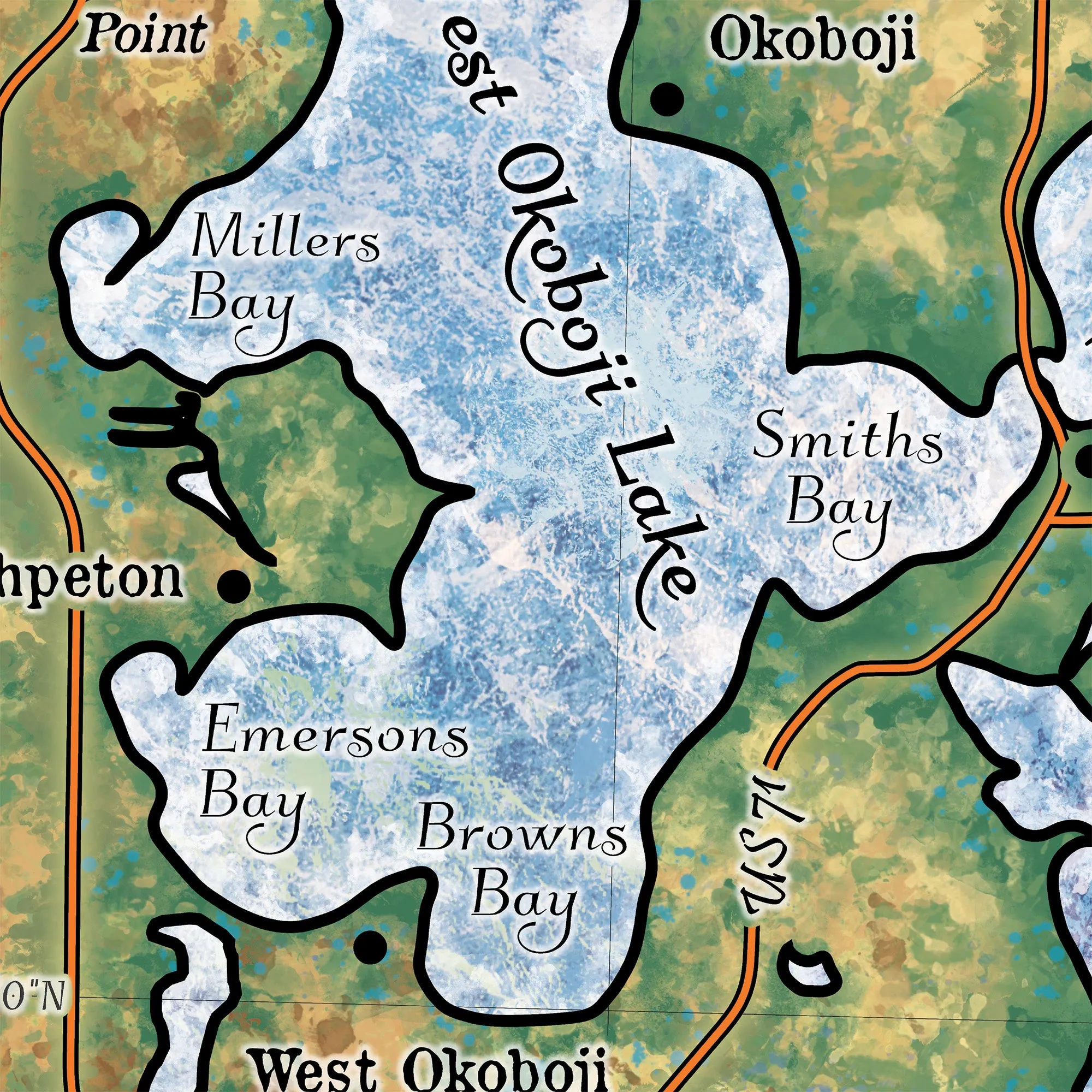 Lake Okoboji Iowa Map Art Sherpa Fleece Blanket Double Stitched Edges Cozy Luxury Fluffy Super Soft 430 GSM Polyester Throw Blanket
