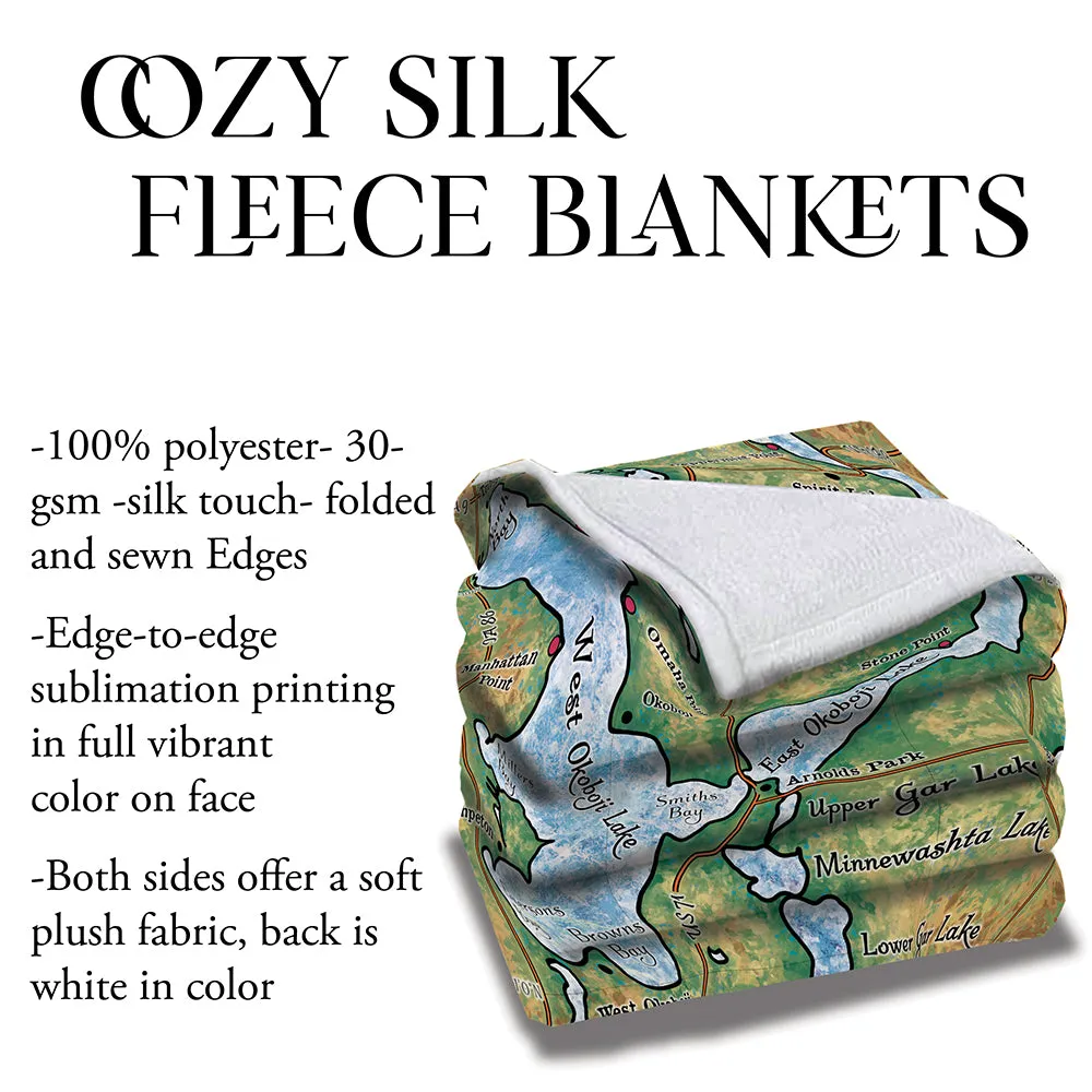 Lake Okoboji Iowa Map Art Sherpa Fleece Blanket Double Stitched Edges Cozy Luxury Fluffy Super Soft 430 GSM Polyester Throw Blanket