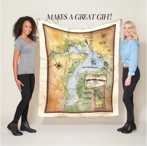 Lake Pend Oreille Idaho Historic Map Art Blanket Throw Polar/ Silky/ Sherpa Fleece Vintage Blanket For Bed Sofa Chair Dorm Gift & Traveling