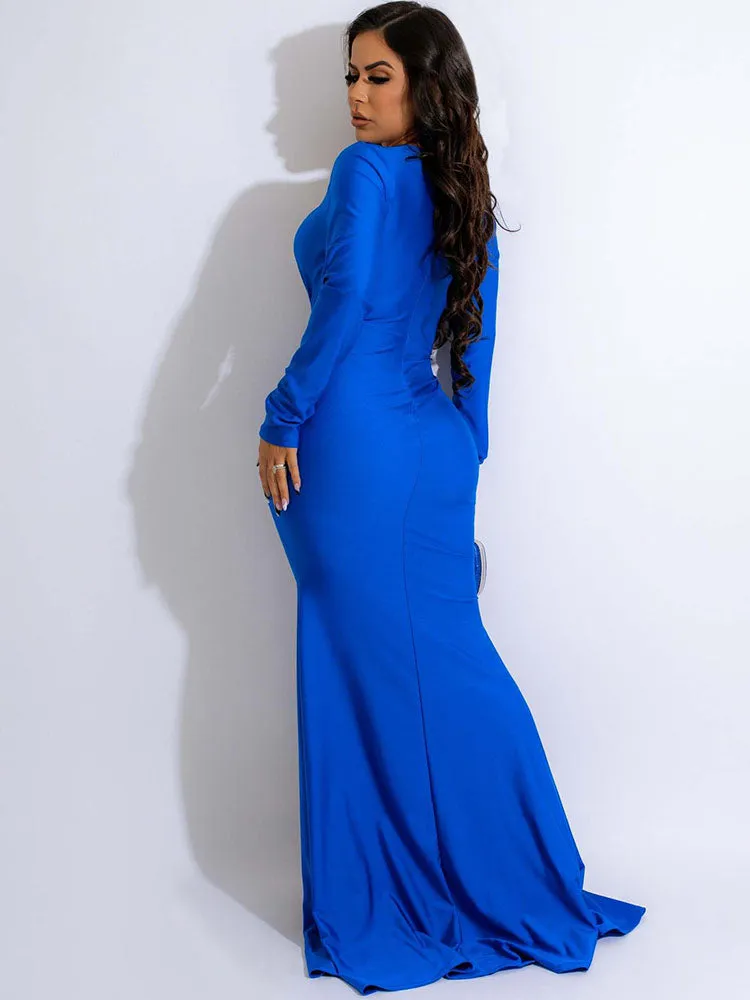 Long Sleeves Ruched Maxi Dresses