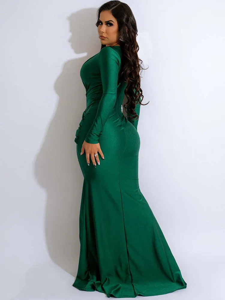 Long Sleeves Ruched Maxi Dresses