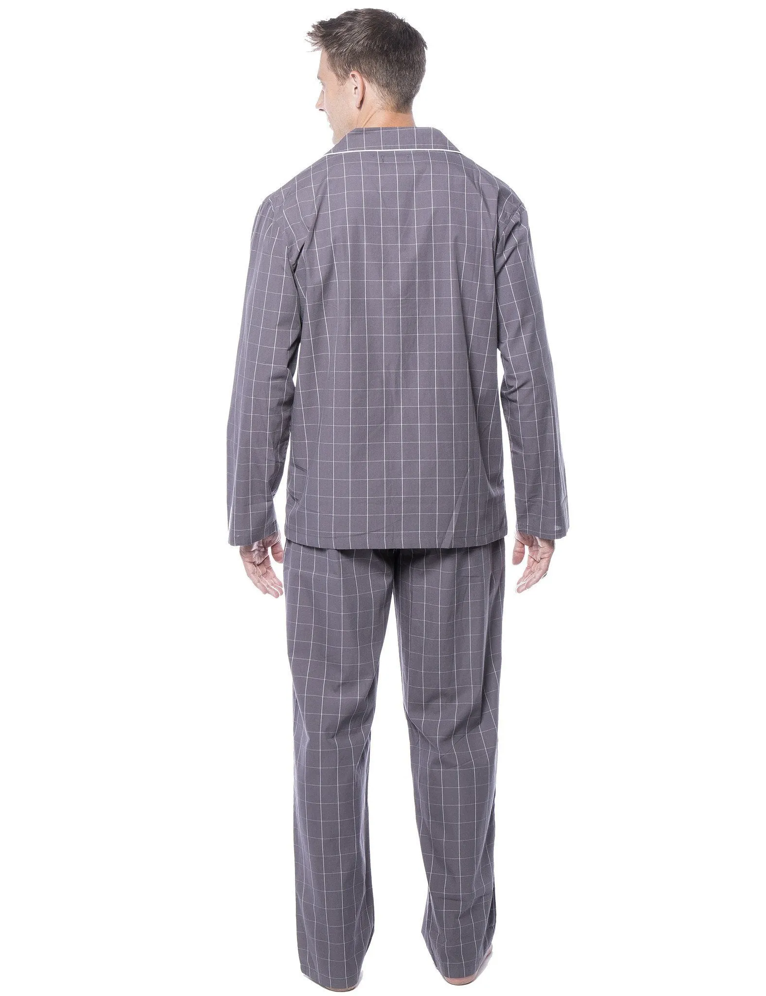 Men's 100% Woven Cotton Pajama Sleepwear Set - Windowpane Checks Grey