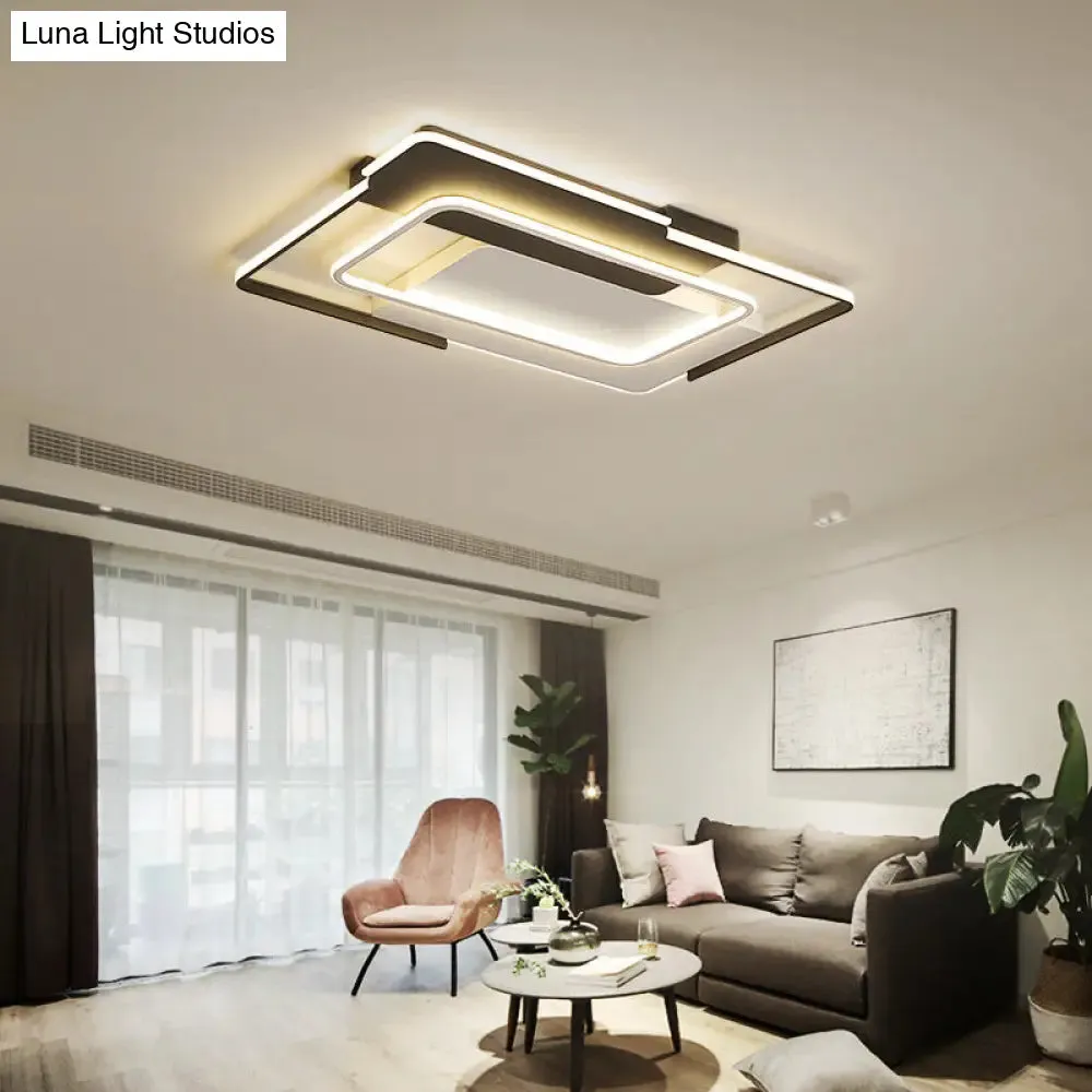 Modern Rectangular Flush Mount LED Light for Living Room Ceiling - Acrylic, Warm/White