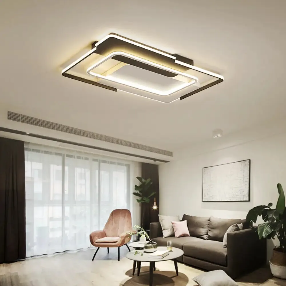 Modern Rectangular Flush Mount LED Light for Living Room Ceiling - Acrylic, Warm/White