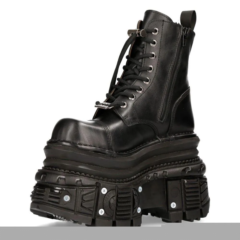 New Rock MILI083CCT-C4 Metallic Black Leather Military Boots Punk Goth Rock