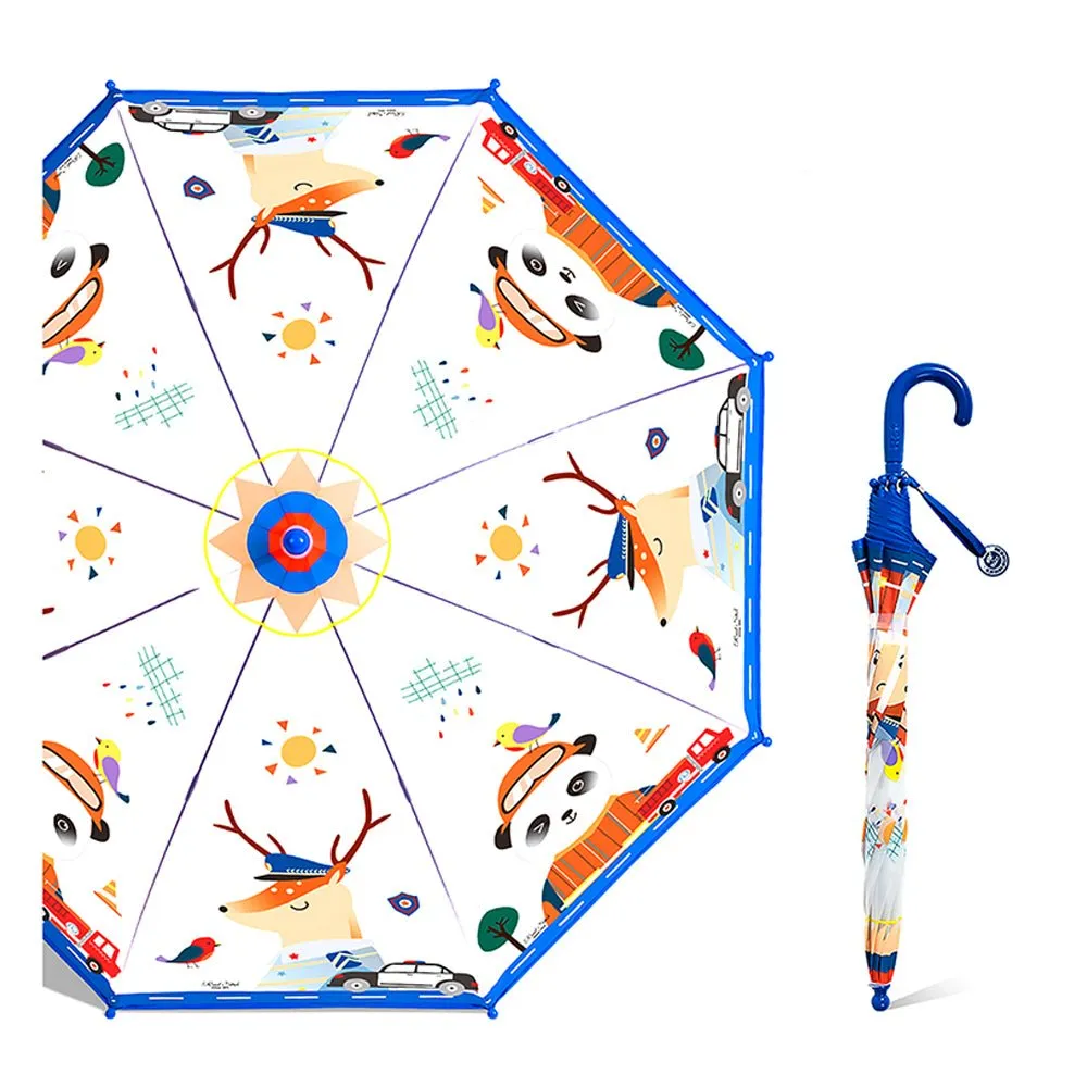 Panda Police Transparent Style Blue Umbrella for Kids