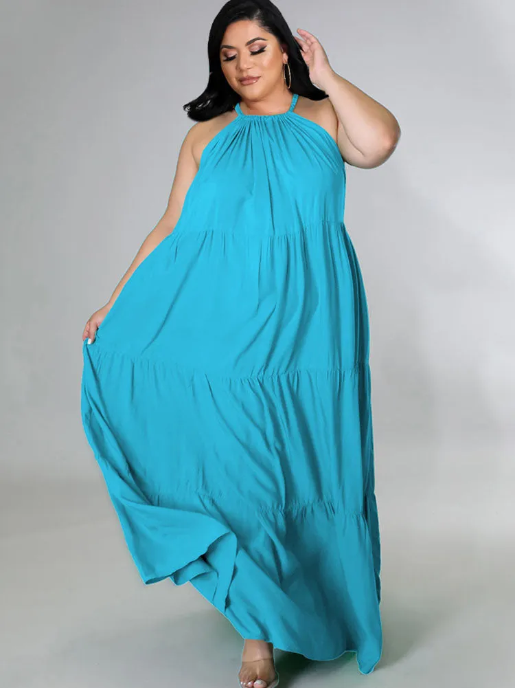 Plus Size Sleeveless Ruched Maxi Dresses