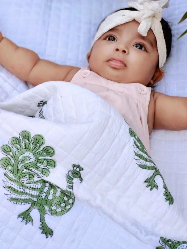 Pure Muslin Baby Blanket | Mystic Peacock | Handblock