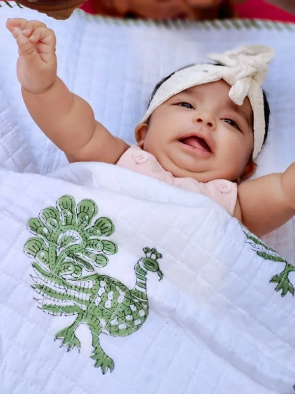Pure Muslin Baby Blanket | Mystic Peacock | Handblock