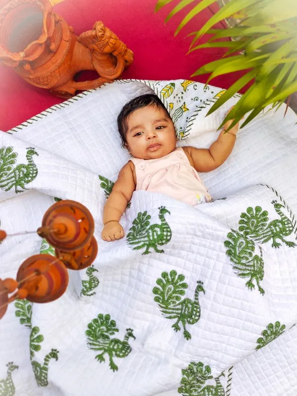 Pure Muslin Baby Blanket | Mystic Peacock | Handblock