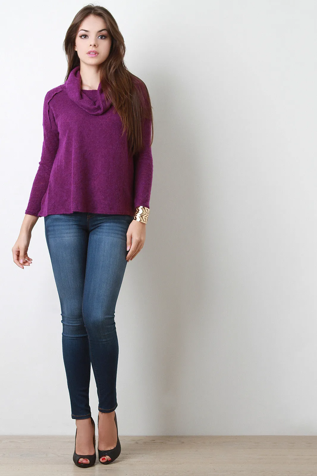 Soft Knit Cowl Neck Sweater Top
