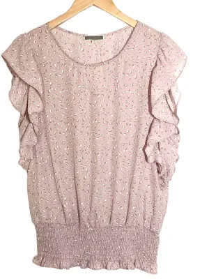Soft Summer Dusty Mauve Print Smocked Ruffle Top