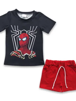 Spider shirt red shorts kids boy clothing set