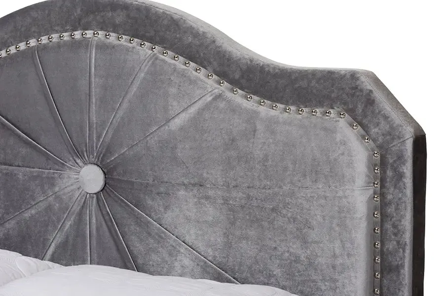 Stella Gray Velvet Fabric Upholstered Bed (Queen)
