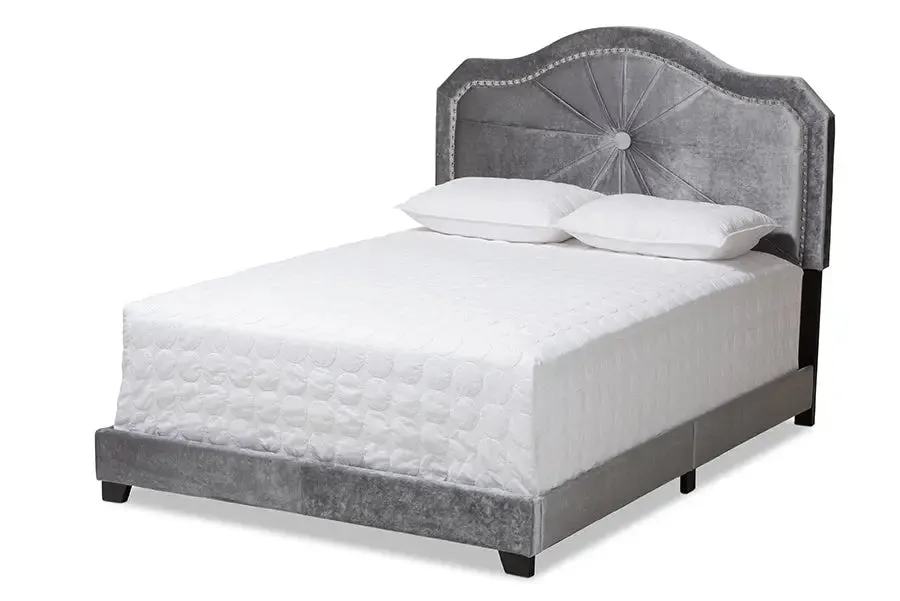 Stella Gray Velvet Fabric Upholstered Bed (Queen)