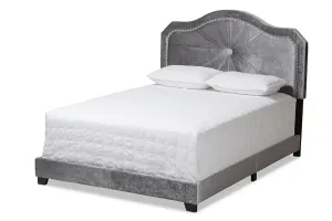Stella Gray Velvet Fabric Upholstered Bed (Queen)