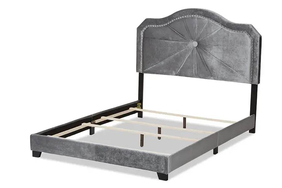 Stella Gray Velvet Fabric Upholstered Bed (Queen)