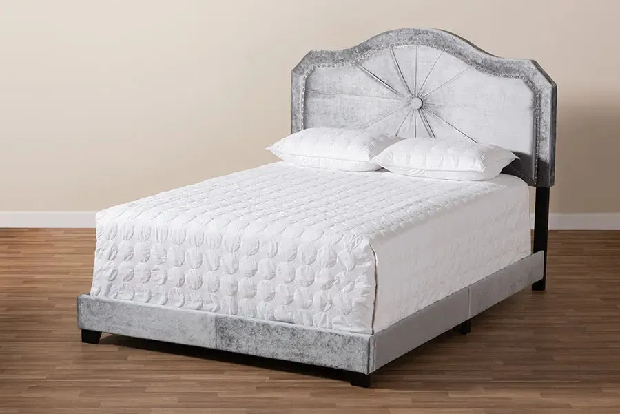 Stella Gray Velvet Fabric Upholstered Bed (Queen)