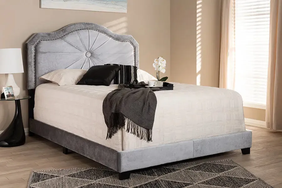 Stella Gray Velvet Fabric Upholstered Bed (Queen)