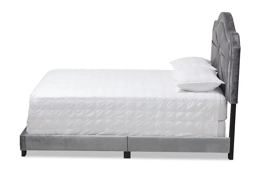 Stella Gray Velvet Fabric Upholstered Bed (Queen)