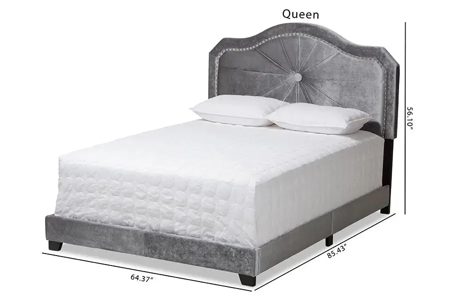 Stella Gray Velvet Fabric Upholstered Bed (Queen)