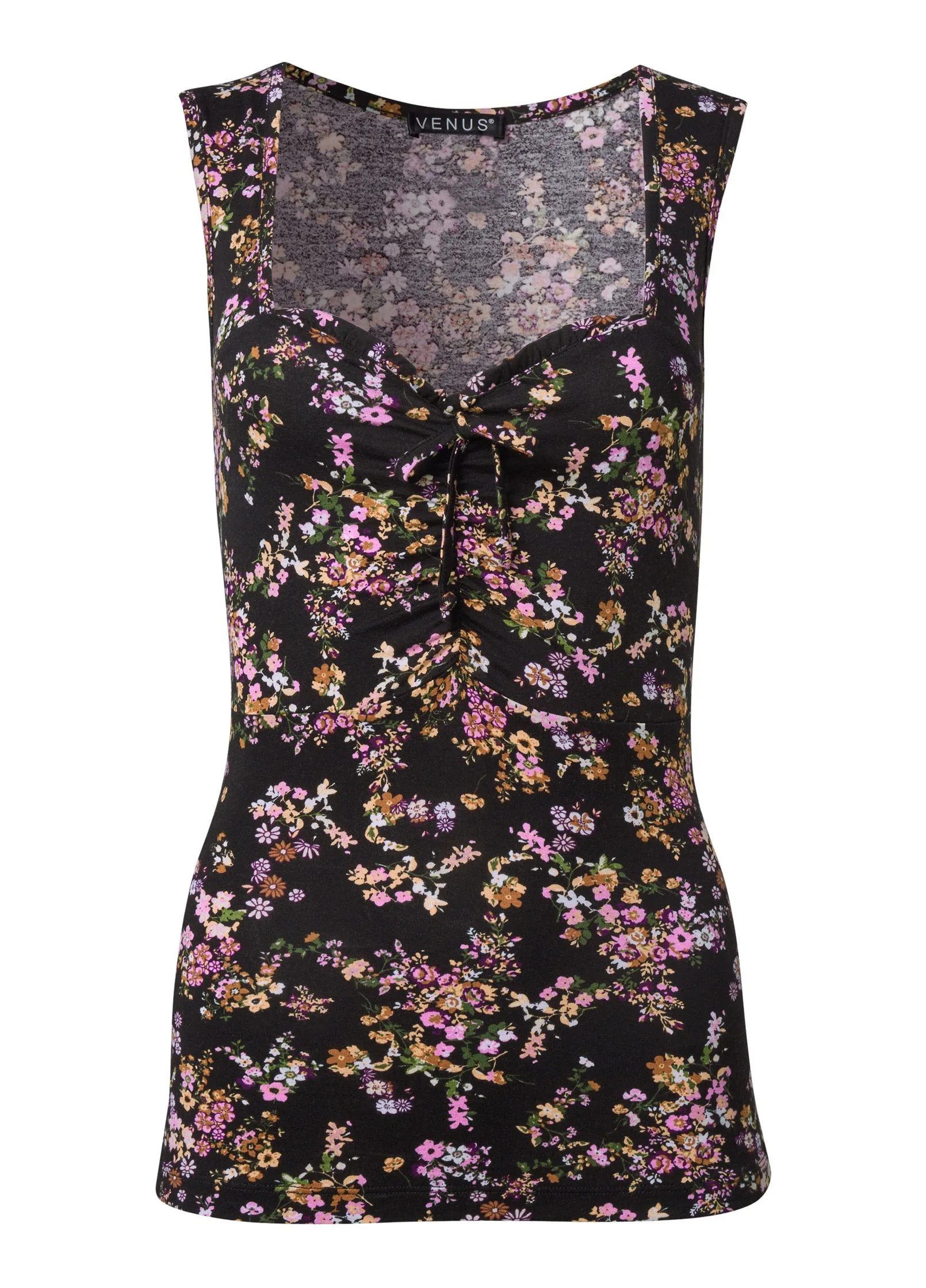 Tie-Front Floral Top - Black Multi