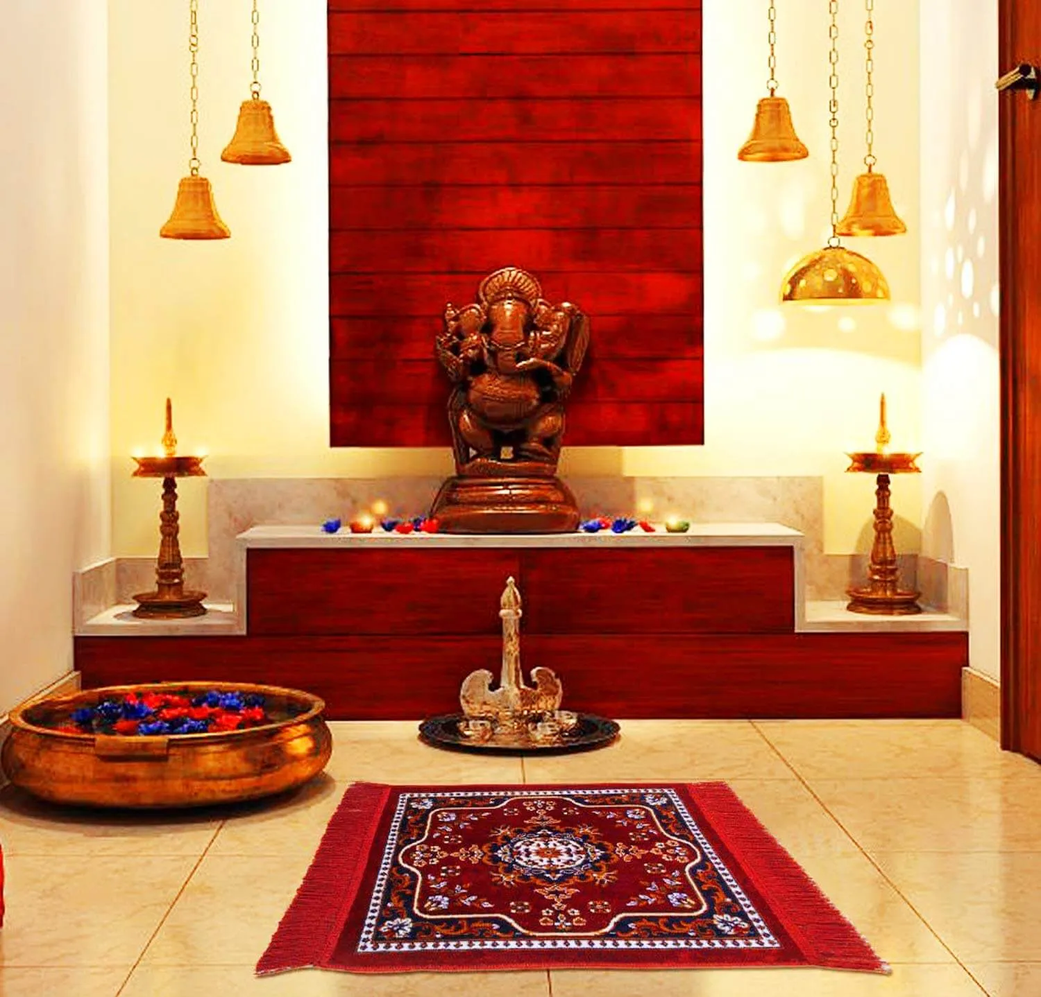 Traditional Carpet / Pooja Mat (60x60 cm) | Square Shape & Soft Velvet Material | Meditation Prayer Mat