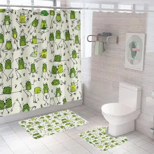 Urbane Home Shower Curtain & Bathmat Set | Non-Slip Bath mats for Bathroom | Easy-Slide Curtains | Polyester Curtain or Bathmat for Bath Décor | XTL348-3T | 3 Pcs Set | Multicolor