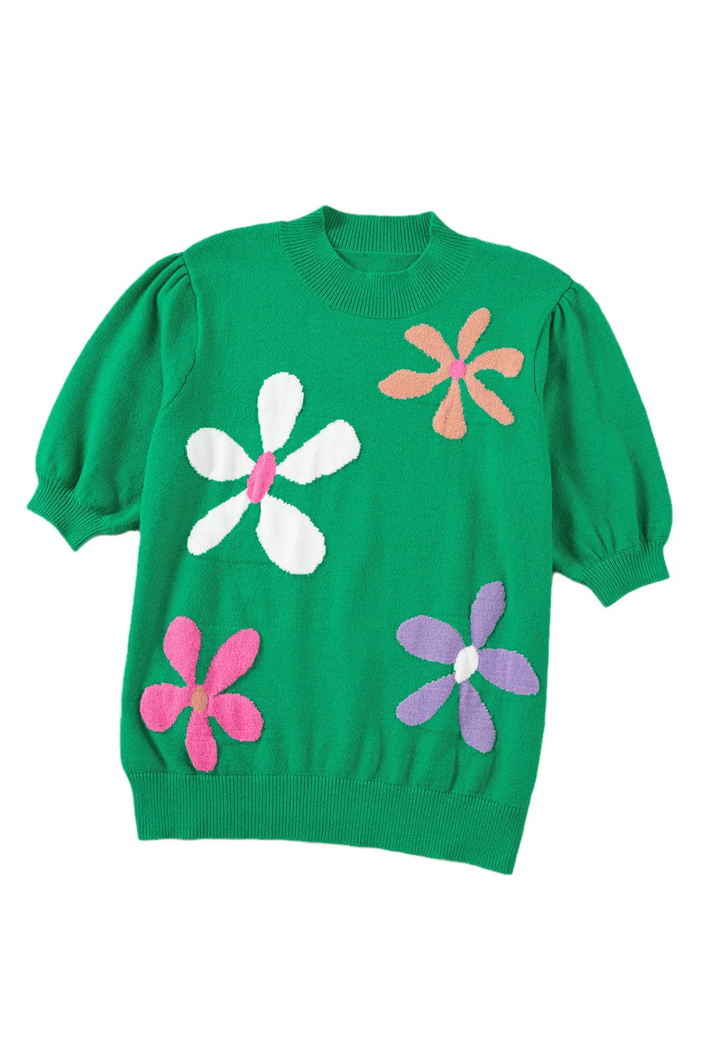 Women's Floral Bubble Short Sleeve Mock Neck Sweater