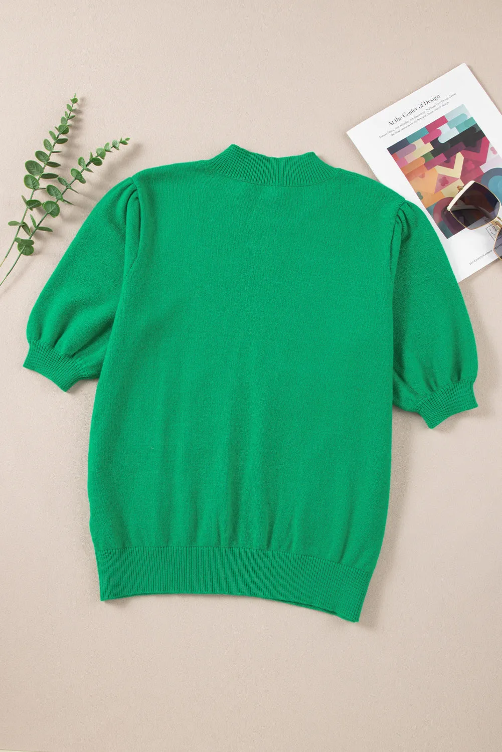 Women's Floral Bubble Short Sleeve Mock Neck Sweater