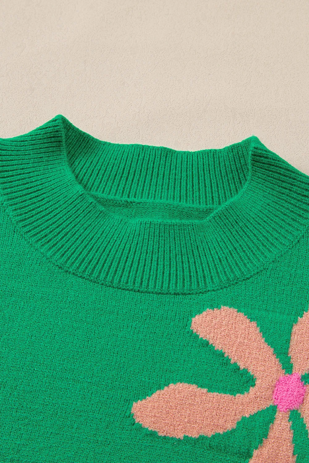 Women's Floral Bubble Short Sleeve Mock Neck Sweater