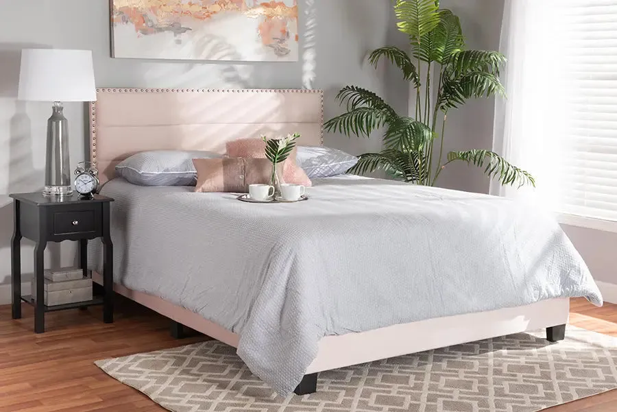 Yolanda Light Pink Velvet Fabric Upholstered Panel Bed (Full)