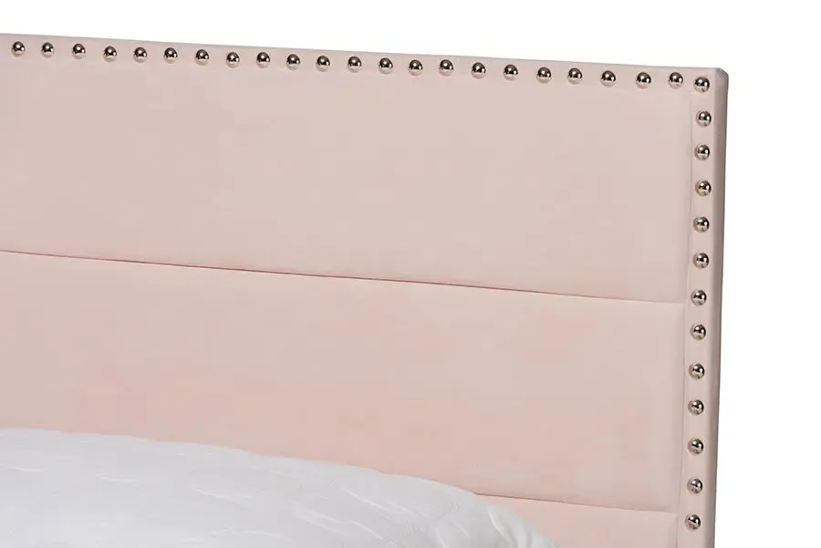 Yolanda Light Pink Velvet Fabric Upholstered Panel Bed (Full)