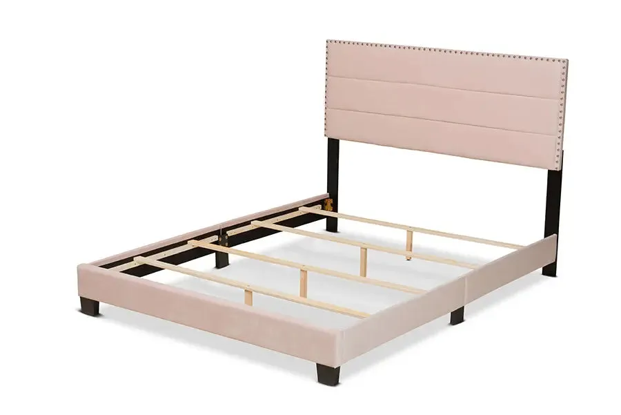 Yolanda Light Pink Velvet Fabric Upholstered Panel Bed (Full)