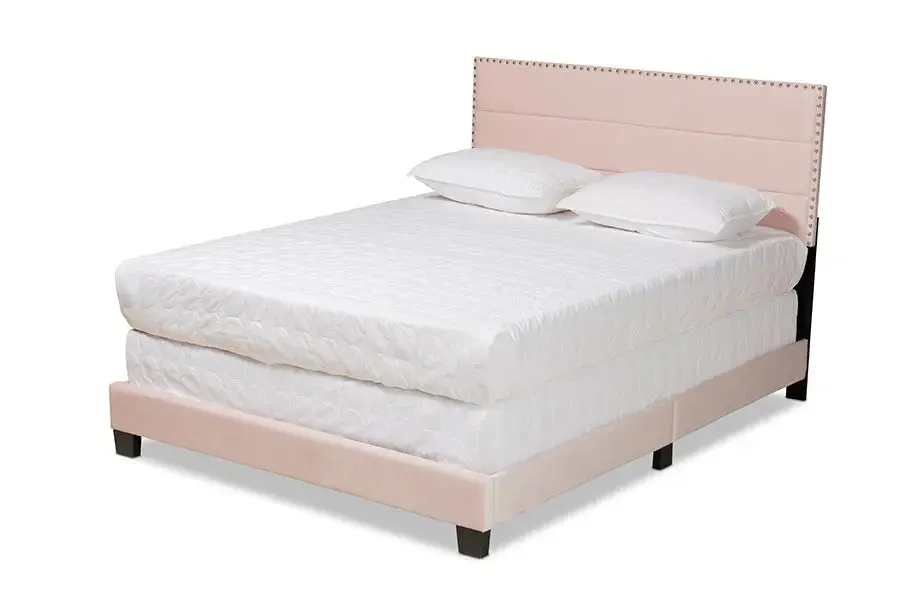 Yolanda Light Pink Velvet Fabric Upholstered Panel Bed (Full)