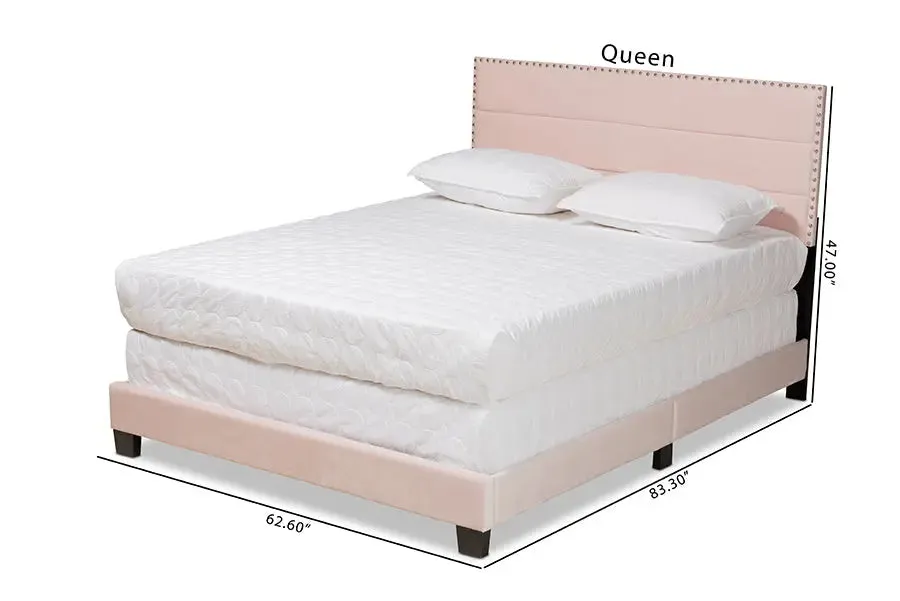 Yolanda Light Pink Velvet Fabric Upholstered Panel Bed (Full)
