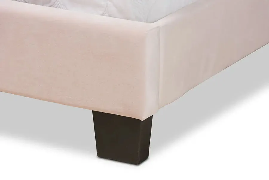 Yolanda Light Pink Velvet Fabric Upholstered Panel Bed (Full)